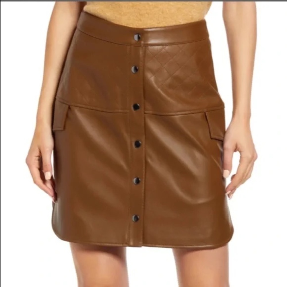 VERO MODA Loving High Waist Faux Leather Brown Skirt Size S.